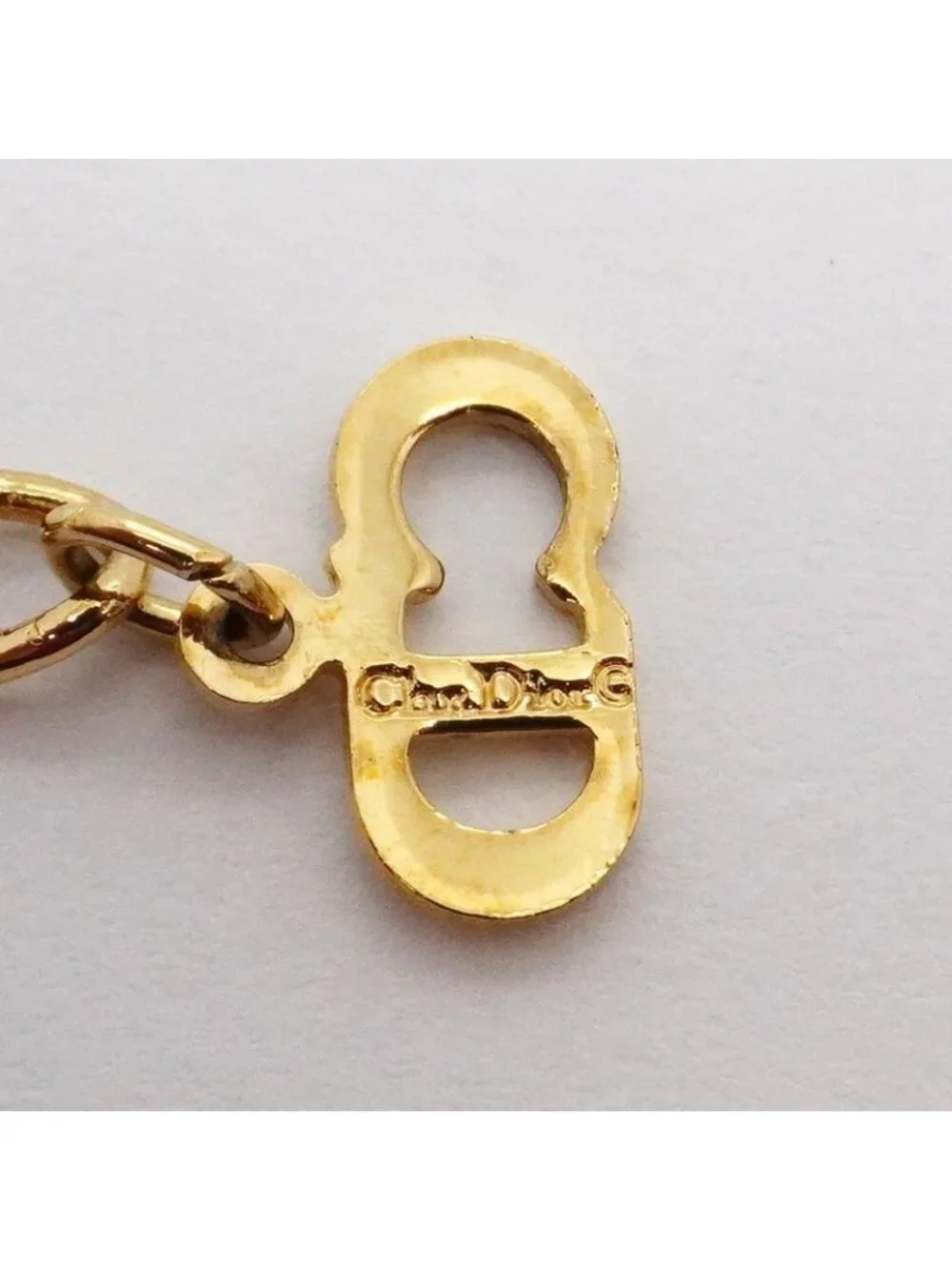 Dior Necklace Emblem Heart Motif Gold Plated Line Stone - Picture 5 of 8